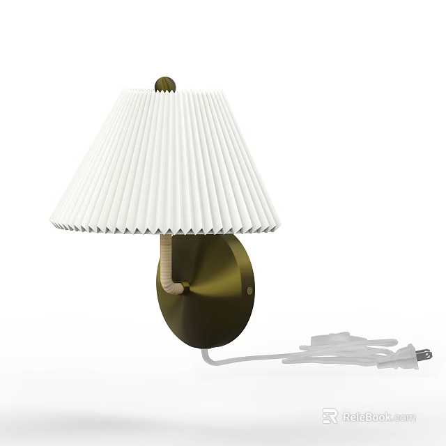 Modern Wall Lamp With White Pleated Lampshade And Brass Base Design 3d model 