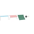 Colorful Awning Components With Green Blue White And Red Striped Canopies