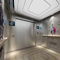 Modern Elevator Interior Design With Metal Walls Control Panel Soft Lighting And Decorative Artworks 3d model