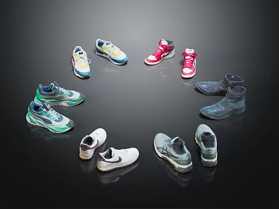 Various Styles Of Casual And Sports Shoes With Different Colors And Designs For Daily Wear 3d model
