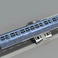 Modern Blue Roof Transportation Structure With Metal Frame Over Roadway