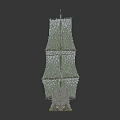 Cartoon Scene Sailing Ship With Green White Sails And Ornate Hull Details