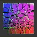 Abstract 3D Geometric Cube Structure Composed Of Vibrant Blue Pink Yellow Blocks