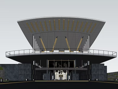 Modern Sales Office Building Featuring Unique Roof Design Glass Facade And Entrance Area 3d model