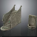 Ancient Architectural Components Featuring Staircase With Steps And Arched Doorway With Carvings And Decorations