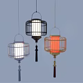 Cage Lantern Design Chandeliers with Red Black Gold and White Frames and Tassel Accents