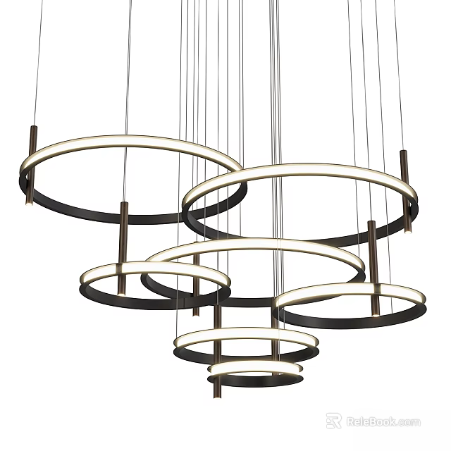 Modern Black And White Chandelier With Multiple Circular Rings Sleek Design 3d model