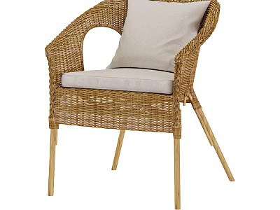 Comfortable Wicker Leisure Chair With Armrest Light Cushion And Wooden Legs 3d model