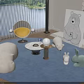 Cozy Entertainment Room With Plush Animal Shaped Seating Round Rug Lake View And Bear Painting