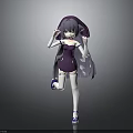 3D Anime Character Model With Gray Long Hair In Purple Dress And Rabbit Ear Hat