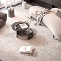 Modern Curved Sofa and Coffee Table Set With Armchair Rug Books and Decorations