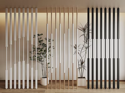 Modern Room Dividers in White Gold Black with Plants for Interior Design 3d model