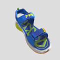 Blue Sandals With White Pattern And Velcro Straps Yellow Green Sole For Comfortable Wear