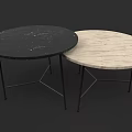 Modern Round Dining Table Set with Black and Light Marble Tabletops and Black Metal Legs