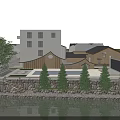 Traditional Chinese Villa With Gray Tile Roof Red Brick Walls Front Courtyard And Sunny Day
