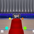 Modern Grand Stadium Exterior With Curved Silver Structure Lighting Steps And Trees At Entrance