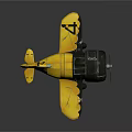Vintage Yellow and Black Passenger Aircraft Biplane 3D Model with Propeller and Double Wings
