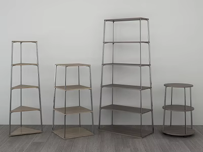 Modern Home Shelving Units With Metal Frames And Wooden Shelves In Various Sizes 3d model
