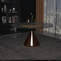 Elegant Round Dining Table With Marble Top And Wooden Cone Base 3d model