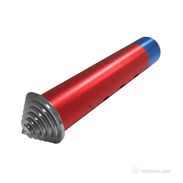 Red And Blue Cylindrical Mechanical Tool With Spiral Metal Tip Design 3d model 