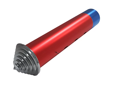 Red And Blue Cylindrical Mechanical Tool With Spiral Metal Tip Design 3d model