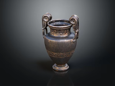 Antique Bronze Vase With Elephant Head Handles And Intricate Floral Carvings 3d model