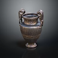 Antique Bronze Vase With Elephant Head Handles And Intricate Floral Carvings