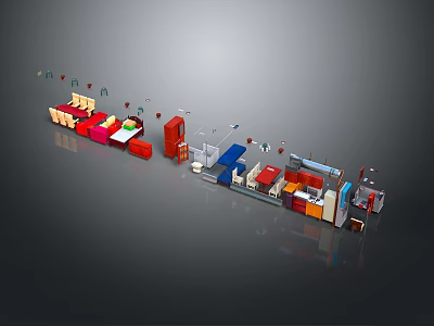 Bed Cabinet Single Bed Double Bed Bed Furniture Furniture Realistic Model Cartoon Model 3d model