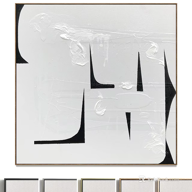Abstract Painting With Black Geometric Shapes And White Textured Brushstrokes 3d model 