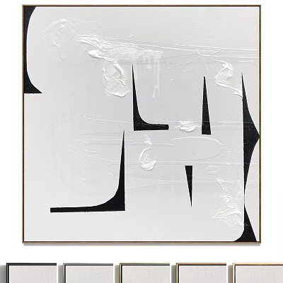 Abstract Painting With Black Geometric Shapes And White Textured Brushstrokes 3d model