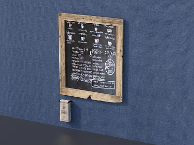 Wooden Framed Chalkboard Wall Hanging For Menu Display On Blue Wall 3d model