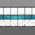 Modern Exhibition Hall Featuring Blue Wave Screens And White Square Wall Panels