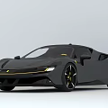 Black Ferrari Sports Car With Sleek Modern Design Yellow Accents And Stylish Wheels