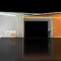 Modern Event Entrance With Geometric Neon Light Lines And Suited Figure