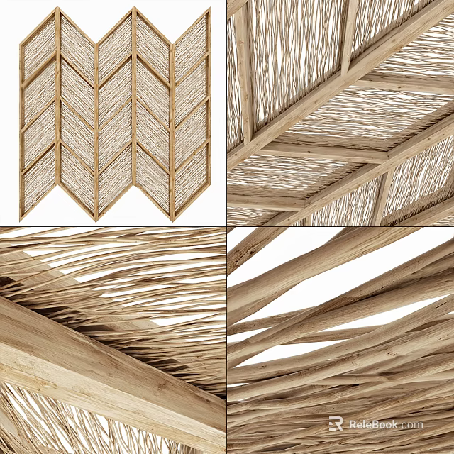 Elegant Wooden Ceiling Design With Woven Structure Geometric Herringbone Pattern And Natural Materials 3d model 