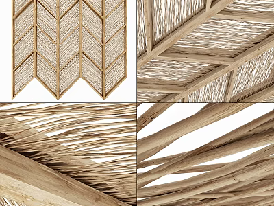 Elegant Wooden Ceiling Design With Woven Structure Geometric Herringbone Pattern And Natural Materials 3d model
