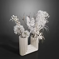 Modern U Shaped Striped Vase With White Dried Flowers And Pampas Grass Arrangement