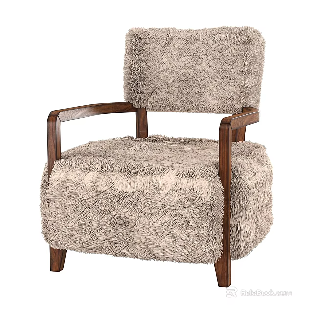 Fluffy Beige Single Sofa With Wooden Arms Legs And Cozy Modern Design 3d model 