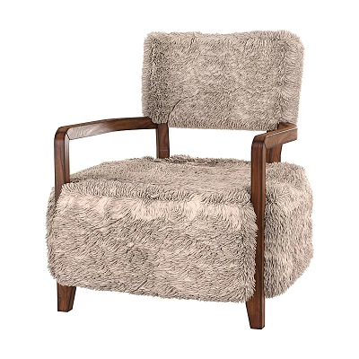Fluffy Beige Single Sofa With Wooden Arms Legs And Cozy Modern Design 3d model