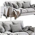 Cozy Blue Sofa Set with Soft Pillows and Furry Wool Blanket