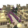 Traditional Architecture Complex With Domes Arched Windows Purple Trees And Courtyard