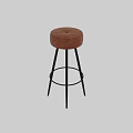 Brown Leather Bar Stool With Black Metal Frame And Tall Support Legs