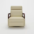 Comfortable Beige Leather Armchair With Wooden Armrests And Modern Design