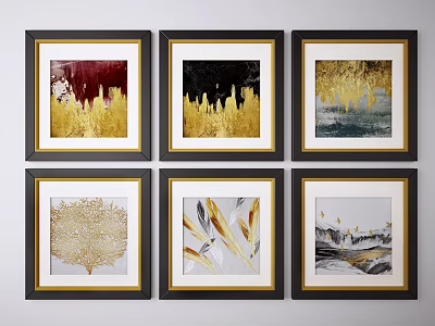 Framed Abstract Paintings With Gold Accents And Multiple Artistic Designs 3d model