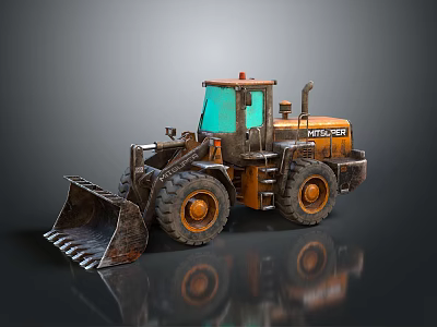 Heavy Duty Front Loader Vehicle with Orange Body Large Bucket and Big Tires 3d model