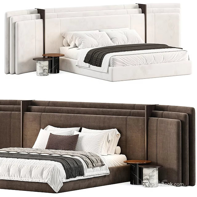 Modern Upholstered Double Beds With Nightstands 3d model 