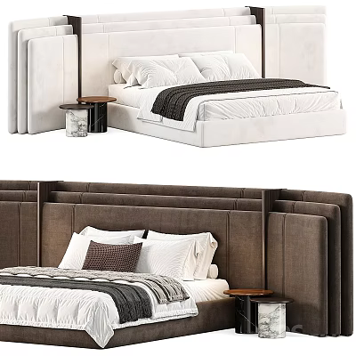 Modern Upholstered Double Beds With Nightstands 3d model