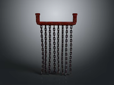 Red Metal Hardware Tool Hanging Structure With Durable Chains For Industrial Use 3d model