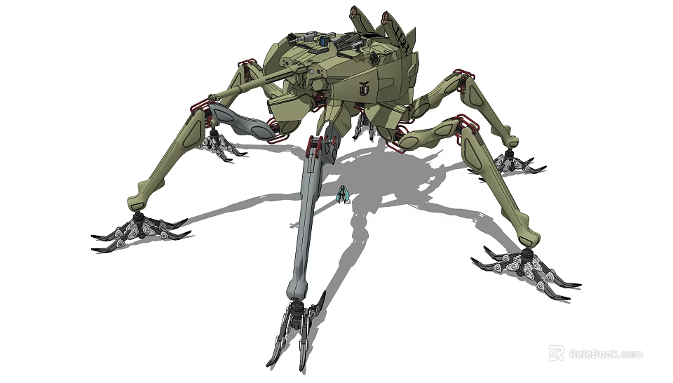 Smart Machine Green Spider Like Giant Multi Legged Mechanical Structure With Small Human Figure 3d model