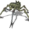 Smart Machine Green Spider Like Giant Multi Legged Mechanical Structure With Small Human Figure 3d model